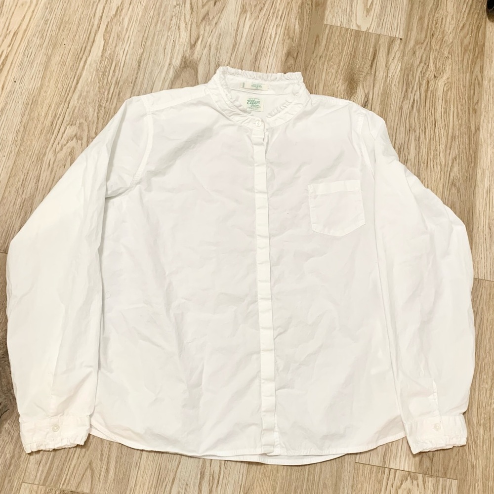 Ellen Orton White Ruffle Collar Button Down Western Renaissance Shirt PLUS 3X